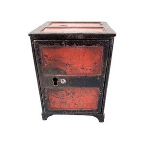 Antique Still Coin Bank Safe Cast Iron Red Toy 1880s No Key Columbia Grey Iron